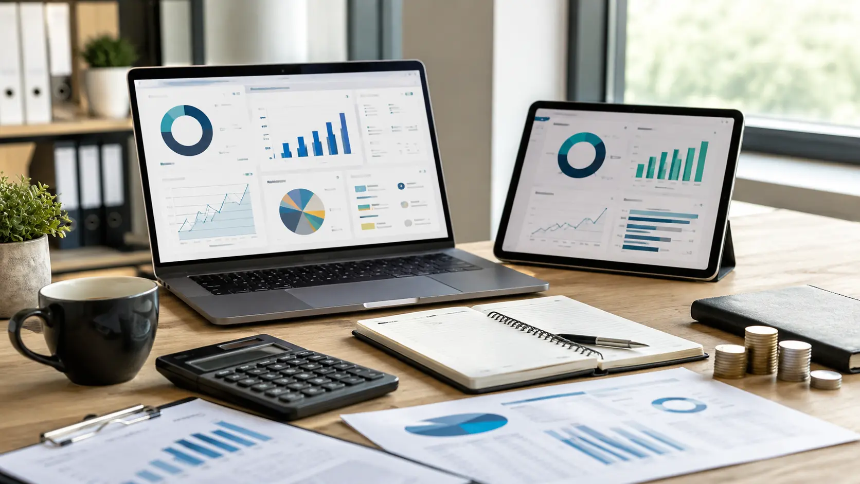 Accounting firm marketing budget planning represented through SEO investment, advertising costs, financial forecasts and campaign analytics