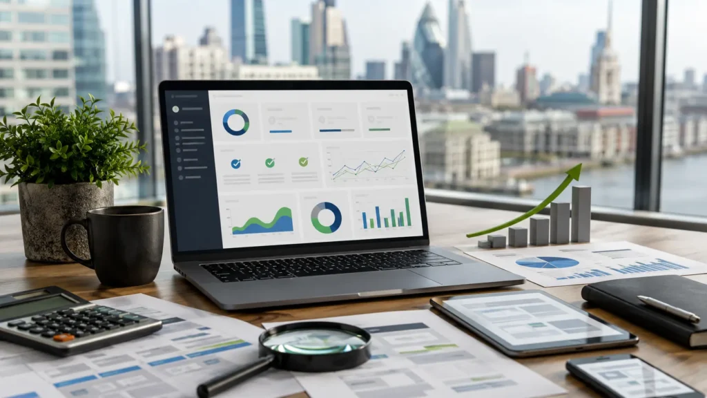 Accounting firm website audit dashboard showing website performance, enquiry growth and conversion checks for accountants
